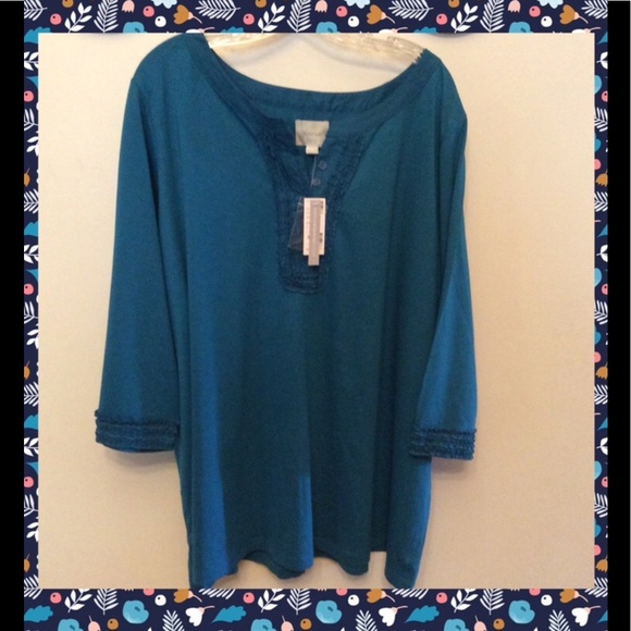 Avenue Fun Sassy Ruffle Trim Button Placket Top - Picture 4 of 8